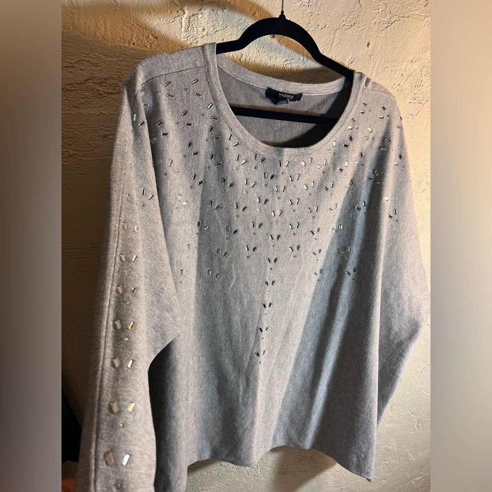 Gray Silver Embellished Plus Scoop Sweater 3X
Holiday